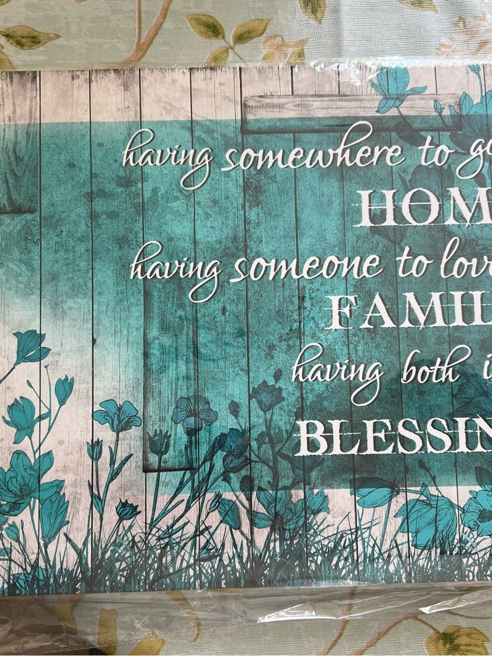 Amazon Teal Floral Family Quote Wall Sign